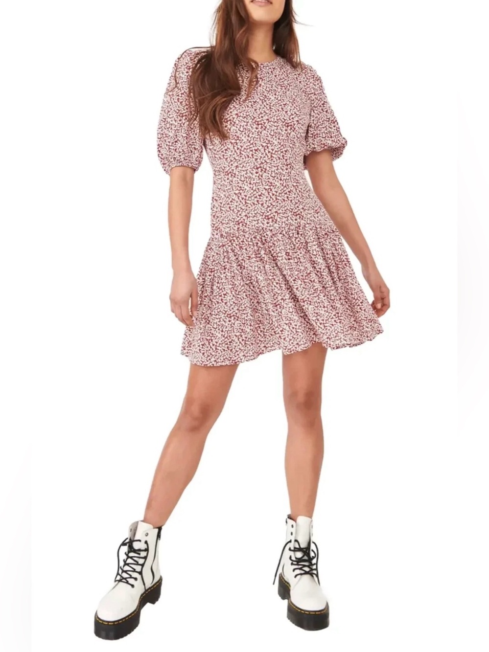 Free People Dancing In The Dark Mini Dress Pink Ditsy Floral Bohemian Dress S